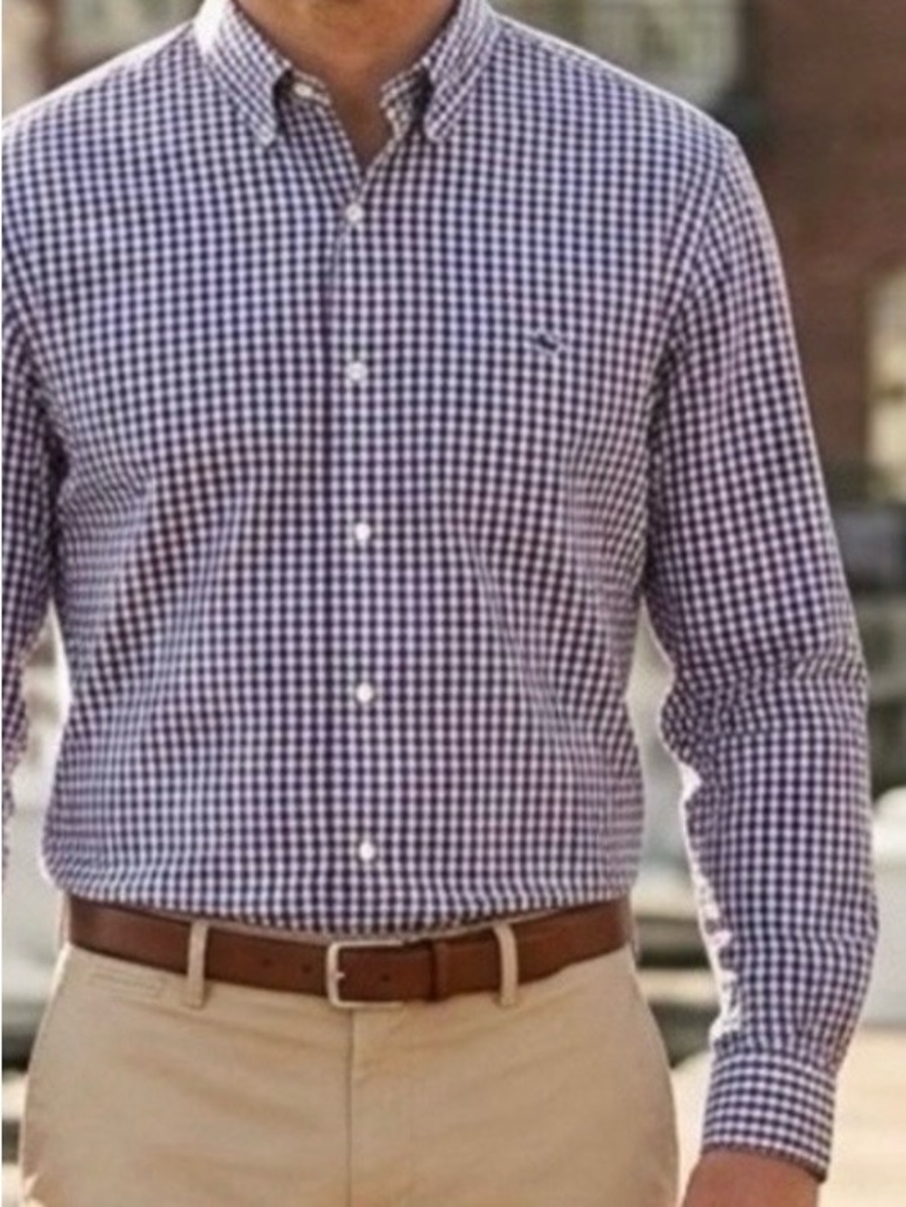 Vineyard Vines Button Down Gingham Slim Fit Whale Shirt Blue & White Preppy | XL